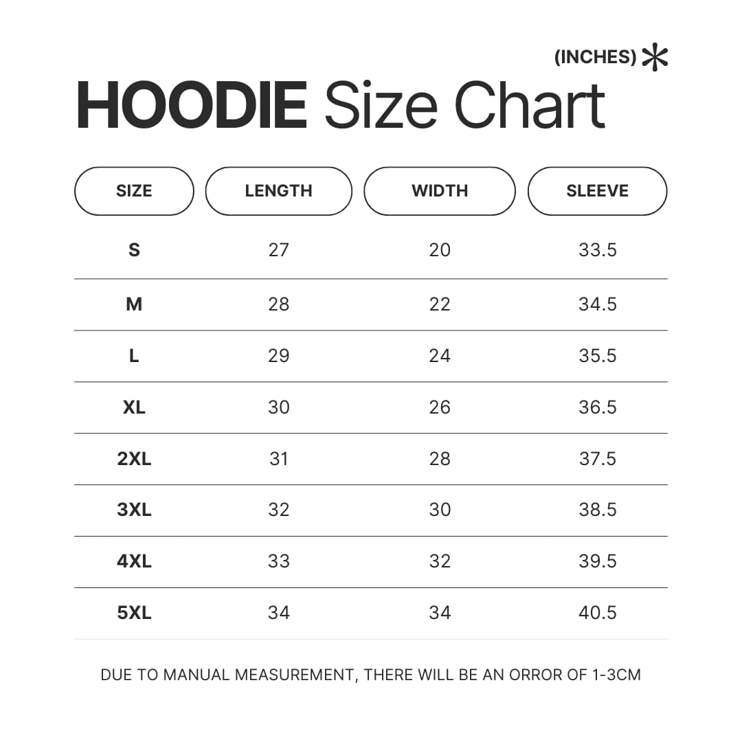 Hoodie Size Chart - Dr. Stone EU Store