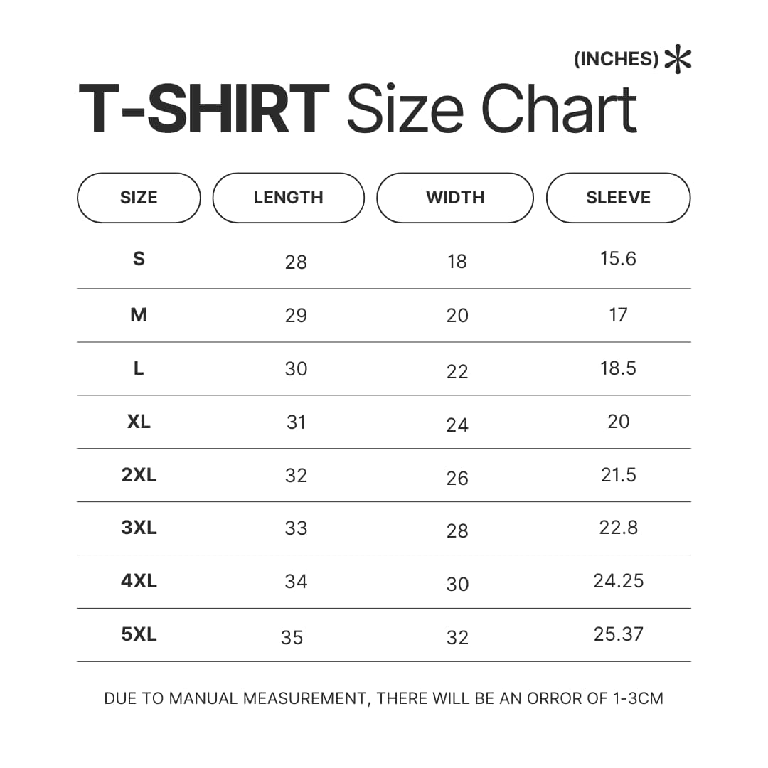 T shirt Size Chart - Dr. Stone EU Store