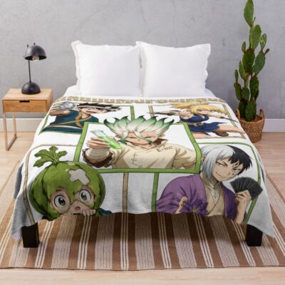 Dr. Stone Kingdom Of Science Collage Throw Blanket